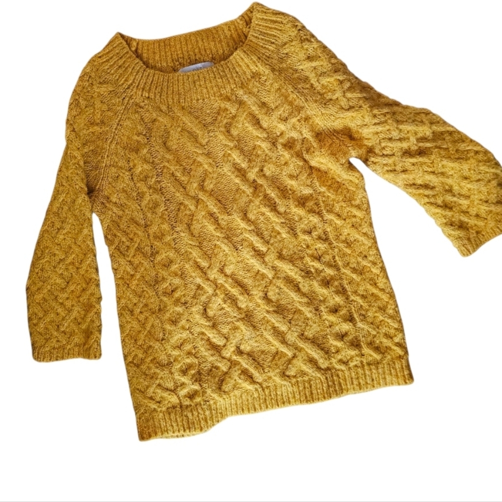 Ann Taylor LOFT Mustard Yellow Cable Knit Sweater Size Small